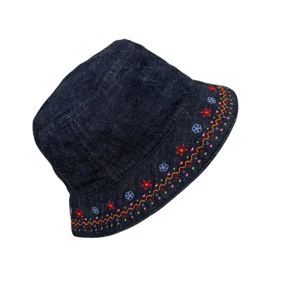 Miki House Made in Japan Denim Bucket Hat Embroidered Size 56 US Kids 5